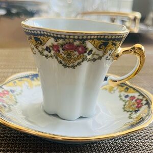 Limoges Mini Gold Trimmed Floral Teacup and Saucer